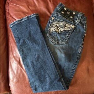 Miss Me Blue Standard Straight Cut Jeans with Silver Embellishments